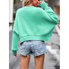 imageCHARTOU Women Loose Crew Neck Cable Knit Sweater Fall Ribbed Long Sleeve Knitted Sweater Pullover JumperLake Green