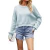 imageCHARTOU Women Loose Crew Neck Cable Knit Sweater Fall Ribbed Long Sleeve Knitted Sweater Pullover JumperLight Blue