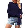 imageCHARTOU Women Loose Crew Neck Cable Knit Sweater Fall Ribbed Long Sleeve Knitted Sweater Pullover JumperNavy