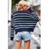 imageCHARTOU Women Loose Crew Neck Cable Knit Sweater Fall Ribbed Long Sleeve Knitted Sweater Pullover JumperNavy Stripe