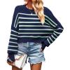 imageCHARTOU Women Loose Crew Neck Cable Knit Sweater Fall Ribbed Long Sleeve Knitted Sweater Pullover JumperNavy Stripe