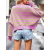 imageCHARTOU Women Loose Crew Neck Cable Knit Sweater Fall Ribbed Long Sleeve Knitted Sweater Pullover JumperPurple Stripe