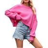 imageCHARTOU Women Loose Crew Neck Cable Knit Sweater Fall Ribbed Long Sleeve Knitted Sweater Pullover JumperRosy