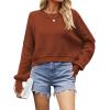 imageCHARTOU Women Loose Crew Neck Cable Knit Sweater Fall Ribbed Long Sleeve Knitted Sweater Pullover JumperRust Red