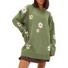 imageCHARTOU Floral Knit Crewneck Sweaters for Women Trendy Daisy Oversized Pullover Jumper Tops Fall OutfitsGreen