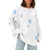 imageCHARTOU Floral Knit Crewneck Sweaters for Women Trendy Daisy Oversized Pullover Jumper Tops Fall OutfitsWhite
