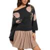 imageCHARTOU Oversized Floral Sweater for Women Casual Crew Neck Fall Pullover Sweater TopsGrey