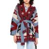 imageCHARTOU Women Boho Floral Belted Warp Cardigan Fall Winter Open Front Jacket Coat with Fringe TrimRed
