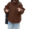 imageCHARTOU Women Crop Pea Coat Wool Blend Winter Loose Casual Short Jacket OutwearCoffee