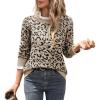 imageCHARTOU Women Lace Trim Leopard Pullover Sweater Fall Winter Crewneck Long Sleeve Knit Jumper TopsKhaki