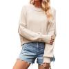 imageCHARTOU Women Loose Crew Neck Cable Knit Sweater Fall Ribbed Long Sleeve Knitted Sweater Pullover JumperApricot