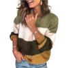 imageCHARTOU Womens Fall Sweaters Contrast Striped Knit Pullover Sweater Oversized Sweatshirt Casual OutwearGreen