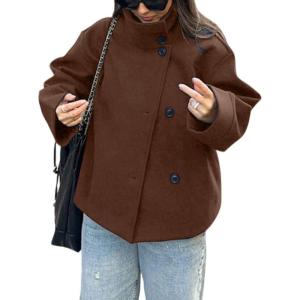 imageCHARTOU Women Crop Pea Coat Wool Blend Winter Loose Casual Short Jacket OutwearCoffee