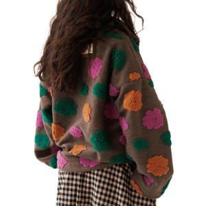 imageCHARTOU Womens Half Zip Sherpa Pullover Striped Oversized Sweatshirt Floral Stand Collar Fleece JacketCoffee