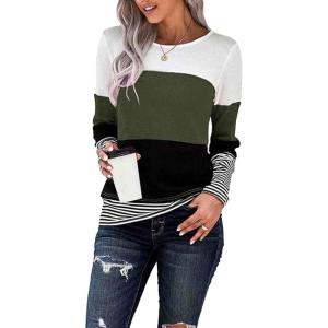 imageCHARTOU Womens Trendy Color Block Pullover Tunic Jumper Wear to Work Jersey Sweater TopGreen