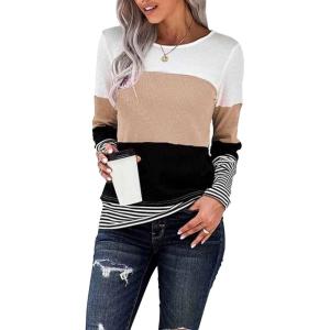 imageCHARTOU Womens Trendy Color Block Pullover Tunic Jumper Wear to Work Jersey Sweater TopKhaki