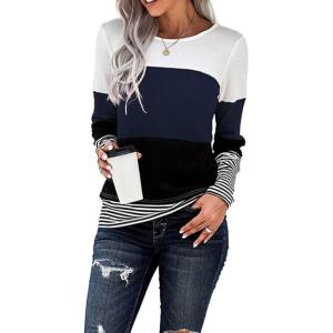 imageCHARTOU Womens Trendy Color Block Pullover Tunic Jumper Wear to Work Jersey Sweater TopNavy