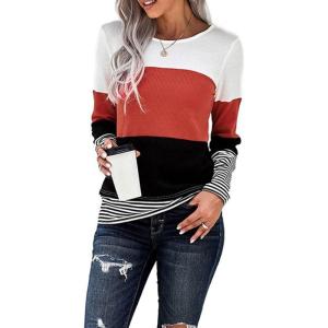 imageCHARTOU Womens Trendy Color Block Pullover Tunic Jumper Wear to Work Jersey Sweater TopOrange Red