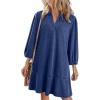 imageCHARTOU Women 34 Sleeve Ruffle Denim Dress Summer Collared V Neck Loose Shirt Jean Dress with PocketsDark Blue
