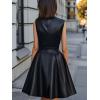 imageCHARTOU Women PU Faux Leather Dress Elegant Sleeveless Belted V Neck Casual Party Mini Dress with PocketsBlack