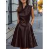 imageCHARTOU Women PU Faux Leather Dress Elegant Sleeveless Belted V Neck Casual Party Mini Dress with PocketsCoffee