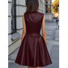 imageCHARTOU Women PU Faux Leather Dress Elegant Sleeveless Belted V Neck Casual Party Mini Dress with PocketsWine