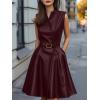 imageCHARTOU Women PU Faux Leather Dress Elegant Sleeveless Belted V Neck Casual Party Mini Dress with PocketsWine
