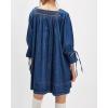 imageCHARTOU Womens Denim Mini Dress Cute Babydoll Jean Dress 34 Sleeve Smocked Loose Tunic with PocketsDark Blue