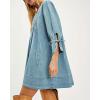 imageCHARTOU Womens Denim Mini Dress Cute Babydoll Jean Dress 34 Sleeve Smocked Loose Tunic with PocketsLight Blue
