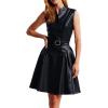 imageCHARTOU Women PU Faux Leather Dress Elegant Sleeveless Belted V Neck Casual Party Mini Dress with PocketsBlack