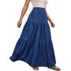 imageCHARTOU Women Elastic HighWaist Long Denim Skirt Tiered A Line Flowy Maxi Jean SkirtBlue