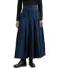 imageCHARTOU Women Pleated Long Jean Skirt High Waisted Side Zip Up A Line Denim Maxi Skirt with Big Swing HemBlue