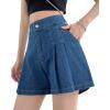 imageCHARTOU Womens Casual BackElastic Ruffled Skirt Denim Jean Flowy Mini Shorts SkortDark Blue