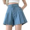 imageCHARTOU Womens Casual BackElastic Ruffled Skirt Denim Jean Flowy Mini Shorts SkortLight Blue