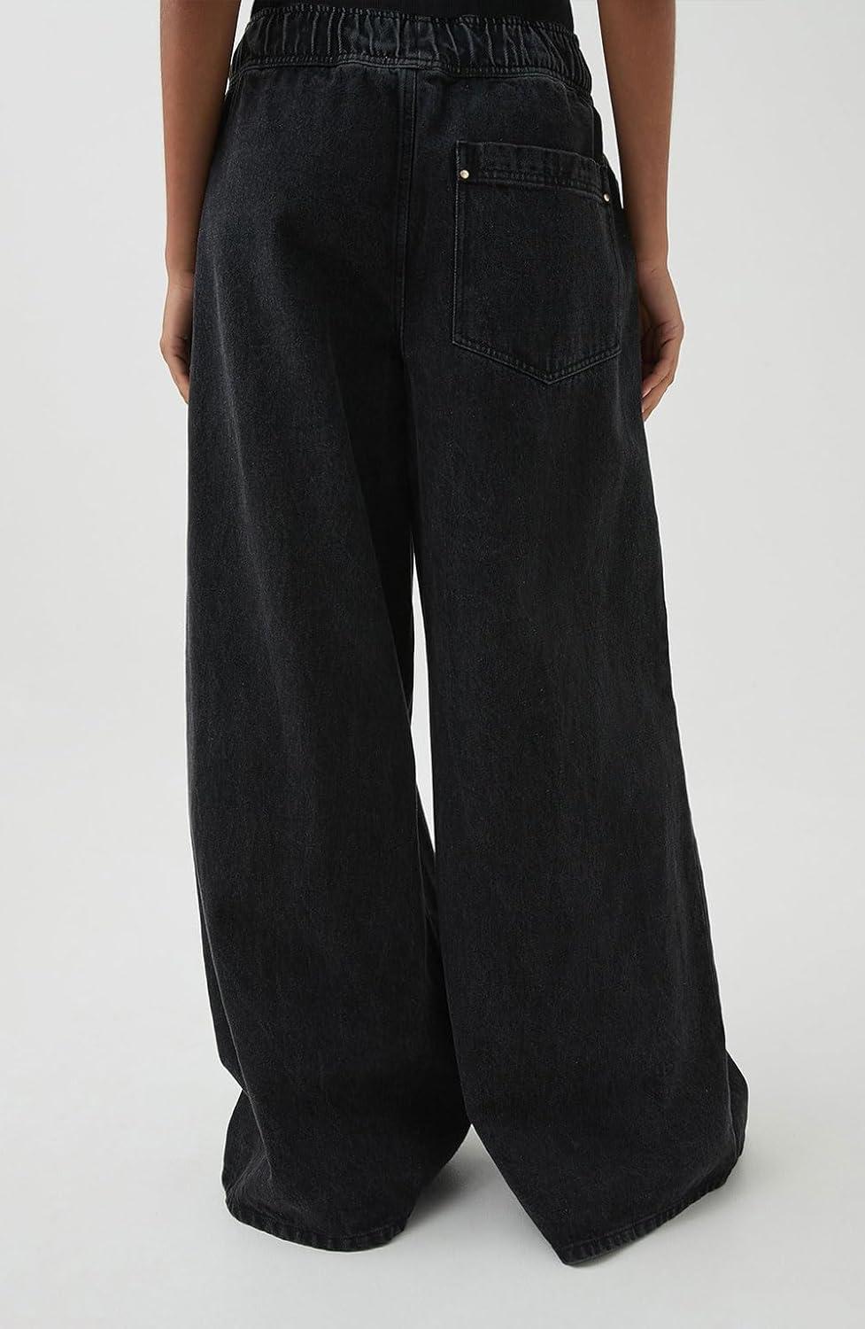 imageCHARTOU Women Wide Leg Jeans High Waisted Straight Leg Baggy Drawstring Denim PantsBlack