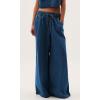 imageCHARTOU Women Wide Leg Jeans High Waisted Straight Leg Baggy Drawstring Denim PantsBlue
