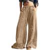 imageCHARTOU Baggy Wide Leg Jeans Women Drawstring Elastic High Waisted Distressed Floral Denim Pants Y2k JeansKhaki