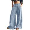 imageCHARTOU Baggy Wide Leg Jeans Women Drawstring Elastic High Waisted Distressed Floral Denim Pants Y2k JeansLight Blue