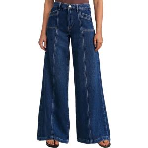 imageCHARTOU Women Wide Leg Denim Jeans High Waisted Front Seams Casual Palazzo Denim PantsDark Blue