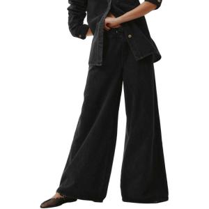 imageCHARTOU Women Wide Leg Jeans High Waisted Straight Leg Baggy Drawstring Denim PantsBlack