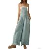 imageCHARTOU Women Denim Overall Bib Wide Leg Jumpsuit Jean Adjustable Spaghetti Strap Romper Baggy Jeans PantsBlue