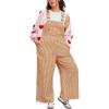 imageCHARTOU Womens Loose Stripes Bib Overalls Jumpsuit Adjustable Strap Cotton Linen Wide Leg Baggy Pants RomperOrange