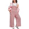 imageCHARTOU Womens Loose Stripes Bib Overalls Jumpsuit Adjustable Strap Cotton Linen Wide Leg Baggy Pants RomperRed