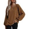 imageCHARTOU Womens Waffle Knit Casual Loose Fit Crewneck Long Sleeve Shirt Blouse TopsKhaki