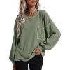 imageCHARTOU Womens Waffle Knit Casual Loose Fit Crewneck Long Sleeve Shirt Blouse TopsSage