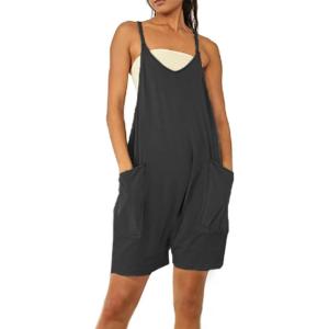 imageCHARTOU Casual Romper for Women Summer Short Jumpsuit Sleeveless Strappy Harem Pants Cargo Overalls PocketBlack
