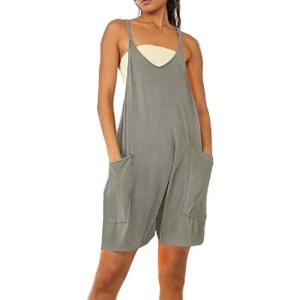 imageCHARTOU Casual Romper for Women Summer Short Jumpsuit Sleeveless Strappy Harem Pants Cargo Overalls PocketDark Grey