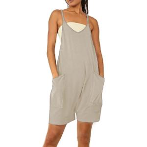 imageCHARTOU Casual Romper for Women Summer Short Jumpsuit Sleeveless Strappy Harem Pants Cargo Overalls PocketGrey