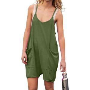 imageCHARTOU Women Baggy Slip One Piece Romper Oversized Spaghetti Straps Short Jumpsuit Overalls OutfitsArmygreen