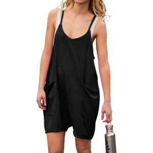 imageCHARTOU Women Baggy Slip One Piece Romper Oversized Spaghetti Straps Short Jumpsuit Overalls OutfitsBlack